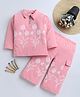Fourfolds Cotton Blend Knit Full Sleeves Floral Puff Printed Tee & Pajamas Night Suit - Pink