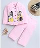 Fourfolds Cotton Blend Woven Full Sleeves Stylish Girl Printed Shirt & Pajamas Night Suit - Baby Pink