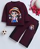 Fourfolds Cotton Blend Knit Full Sleeves Cute Girl Printed Tee & Pajamas Night Suit - Burgundy