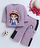 Fourfolds Cotton Blend Knit Full Sleeves Cute Girl Printed Tee & Pajamas Night Suit - Lilac