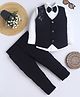 Fourfolds Cotton Blend Woven Full Sleeves Solid Shirt & Trousers With Bow & Floral Embroidered Waistcoat Set - Black