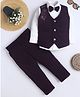 Fourfolds Cotton Blend Woven Full Sleeves Solid Shirt & Trousers With Bow & Floral Embroidered Waistcoat Set - Wine