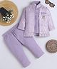 Fourfolds Cotton Blend Woven Full Sleeves Distorted Stripes Embroidered & Sequins Embellished Sherwani & Trousers Set - Purple