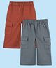 Kidbea Cotton Woven Pack Of 2 Solid Cargo Pants - Brown & Grey