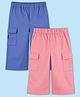 Kidbea Cotton Woven Pack Of 2 Solid Cargo Pants - Blue & Pink