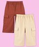 Kidbea Cotton Woven Pack Of 2 Solid Cargo Pants - Beige & Brown