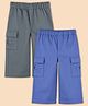 Kidbea Cotton Woven Pack Of 2 Solid Cargo Pants - Grey & Blue