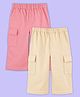 Kidbea Cotton Woven Pack Of 2 Solid Cargo Pants - Pink & Beige