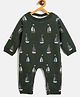 JWAAQ Cotton Knit Full Sleeves Sailboat Printed Fur Lined Romper - Green