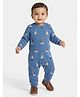 JWAAQ Cotton Knit Full Sleeves Sailboat Printed Fur Lined Romper - Blue