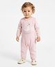 JWAAQ Cotton Knit Full Sleeves Circus Seal Printed Fur Lined Romper - Pink