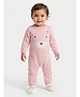 JWAAQ Cotton Knit Full Sleeves Bear Face Designed Fur Lined Romper - Pink