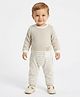 JWAAQ Cotton Knit Full Sleeves Mouse Applique Detailed Fur Lined Romper - Beige