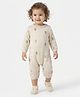 JWAAQ Cotton Knit Full Sleeves Floral Printed Fur Lined Romper - Beige