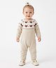 JWAAQ Cotton Knit Full Sleeves Bear Face Motif Printed Fur Lined Romper - Beige