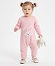 JWAAQ Cotton Knit Full Sleeves Rabbit Embroidered Fur Lined Romper - Pink