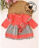 Woonie Handknitted Full Sleeves Floral Applique Detailed Dress - Coral