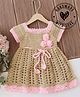 Woonie Handknitted Half Sleeves Floral Applique Detailed Dress - Beige