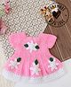 Woonie Handknitted Half Puffed Sleeves Floral Applique Detailed Dress - Pink