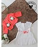 Woonie Handknitted Solid Dress With Full Sleeves Floral Applique Detailed Shrug - Dark Peach