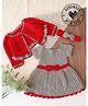 Woonie Handknitted Bow Applique Detailed Dress With Full Sleeves Shrug & Headband - Grey