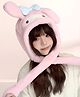 MOMISY Ears & Bow Applique Detailed Animal Designed Cap With Ear Flap - Pink Circumference - 50-55 Cms