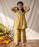 Tales & Stories Viscose Woven Half Sleeves Floral Printed & Lace Embellished Coordinating Kurti & Palazzo Set - Yellow