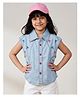 Tales & Stories Denim Woven Sleeveless Bow Embroidered Shirt - Light Blue