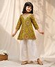 Tales & Stories Woven Three Fourth Sleeves Floral Printed Kurti & Palazzo Set - Lime Green