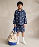 Tales & Stories Cotton Woven Full Sleeves Smiley Face Printed Coordinating Shirt & Shorts Set - Dark Blue