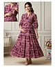 Dummy Shape Cotton Rayon Woven Half Puffed Sleeves Floral Printed Maternity Dress With Dual Side Zipper Nursing Access - Wine