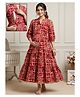 Dummy Shape Cotton Rayon Woven Half Puffed Sleeves Floral Printed Maternity Dress With Dual Side Zipper Nursing Access - Red