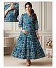 Dummy Shape Cotton Rayon Woven Half Puffed Sleeves Floral Printed Maternity Dress With Dual Side Zipper Nursing Access - Turquoise