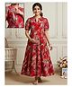 Dummy Shape Cotton Rayon Woven Half Puffed Sleeves Floral Printed Tiered Maternity Dress With Dual Side Zipper Nursing Access - Red