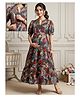 Dummy Shape Cotton Rayon Woven Half Puffed Sleeves Floral Printed Tiered Maternity Dress With Dual Side Zipper Nursing Access - Brown
