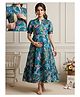 Dummy Shape Cotton Rayon Woven Half Puffed Sleeves Floral Printed Tiered Maternity Dress With Dual Side Zipper Nursing Access - Turquoise