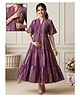 Shape Cotton Rayon Woven Half Sleeves Abstract Printed Tiered Maternity Dress With Dual Side Zipper Nursing Access - Purple