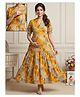 Dummy Shape Cotton Rayon Woven Half Puffed Sleeves Abstract Printed Tiered Maternity Dress With Dual Side Zipper Nursing Access - Yellow