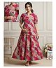 Dummy Shape Cotton Rayon Woven Half Puffed Sleeves Abstract Printed Tiered Maternity Dress With Dual Side Zipper Nursing Access - Pink