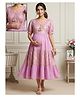 Dummy Shape Rayon Woven Half Puffed Sleeves Ethnic Motifs Foil Printed Lace Embellished Tiered Maternity Dress With Dual Side Zipper Nursing Access - Pink