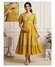 Dummy Shape Rayon Woven Half Puffed Sleeves Floral Printed Lace Embellished Tiered Maternity Dress With Dual Side Zipper Nursing Access - Yellow