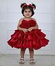 Li & Li Couture Satin Woven Sleeveless Floral Applique Detailed Beads Embellished Layered Dress - Wine Red