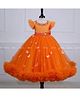 Li & Li Couture Net Woven Cap Sleeves Beads Embellished Gown With Butterfly Applique Detailed Detachable Skirt & Belt - Papaya Orange