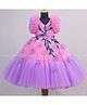 Li & Li Couture Net Woven Ruffled Sleeves Beads Embellished Floral & Leaves Applique Detailed Gown - Lavender