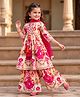 Bolly Lounge Cotton Blend Woven Three Fourth Sleeves Ikat Printed Kurti & Sharara With Dupatta Set - Ivory & Red