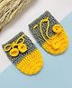 Little Peas Knit Colour Blocked Crochet Mittens - Grey & Yellow