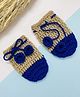 Little Peas Hand Knitted Colour Blocked Crochet Mittens - Beige & Navy Blue
