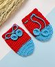 Little Peas Knit Colour Blocked Crochet Mittens - Red & Light Blue
