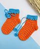 Little Peas Hand Knitted Colour Blocked Crochet Socks - Orange & Light Blue