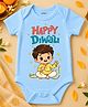 KNITROOT Cotton Knit Diwali Theme Half Sleeves Happy Diwali Text Printed Onesie - Blue